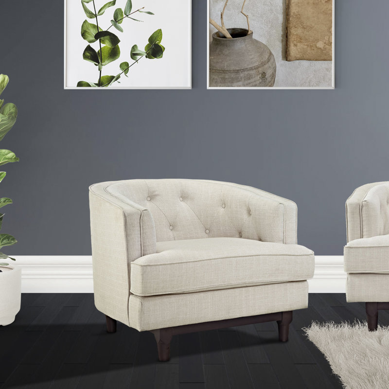 Upholstered Armchair, Beige Polyester