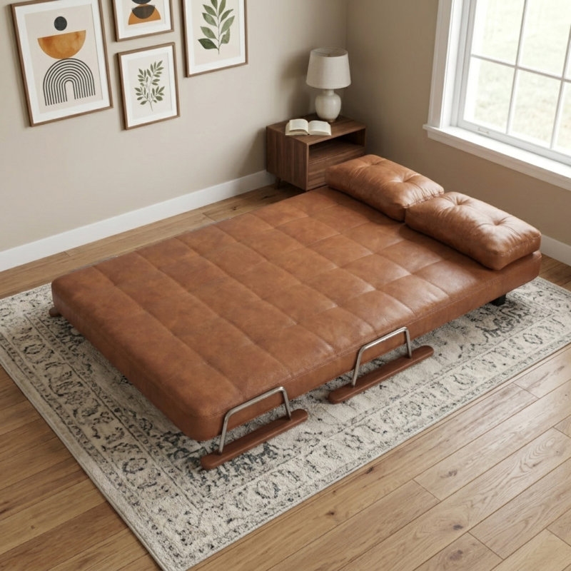 Chaise / canapé-lit convertible en similicuir 4 en 1 Caramel - Canapé-lit pliable peu encombrant