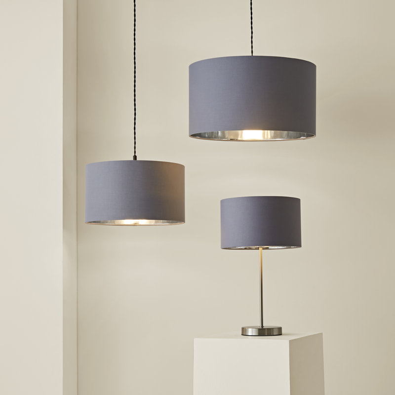 20cm H Cotton Drum Pendant Shade ( Uno ), Grey/Chrome