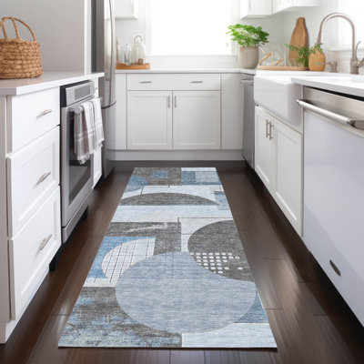 Machine Washable Indoor/Outdoor Cinead ACN1695 Blue Rug