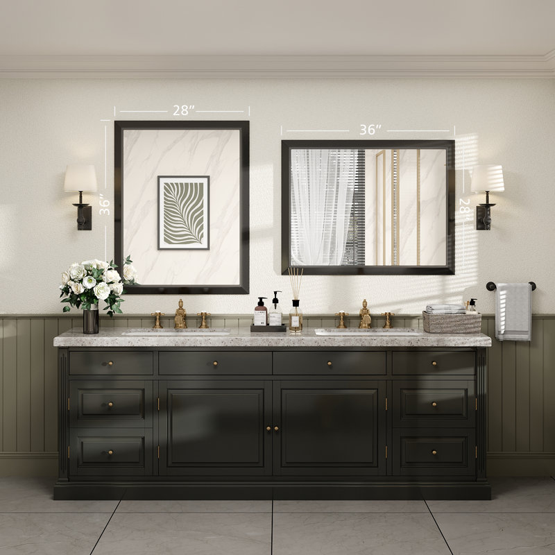 Miroir de meuble-lavabo mural Molly, 36 po x 28 po, Noir