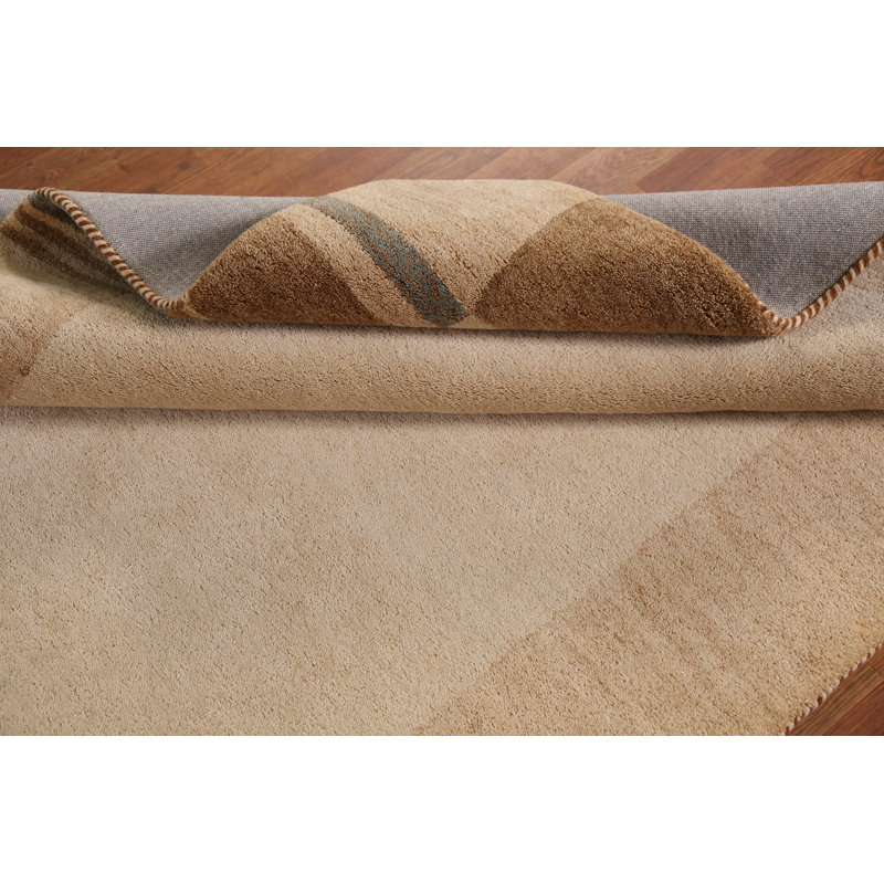 Solid Beige Gabbeh Indian Area Rug