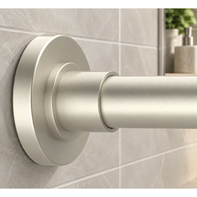 Made from stainless steel with a no-rust finish, this brushed nickel spring-tension shower rod adjusts from 31-80 inch and installs without drilling for bathroom use.