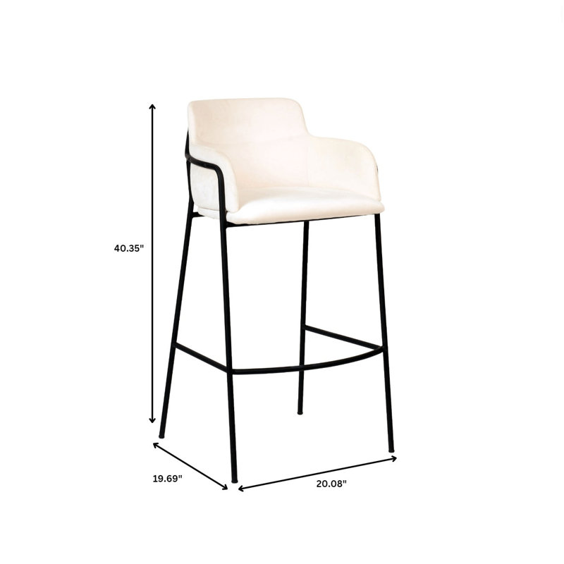 Wainaku Upholstered Bar Stool – Pub Chair with Powder-Coated Black Stainless Steel Base – Low-Back, Padded Faux-Leather Seat, Contemporary Accent Seating