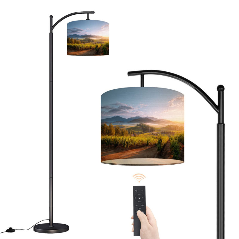 Lampe sur pied à arc avec abat-jour réglable Sunrise matin brume scénique vignoble californien Lampe sur pied à 3 températures de couleur à intensité variable avec interrupteur au pied pour chambre à coucher