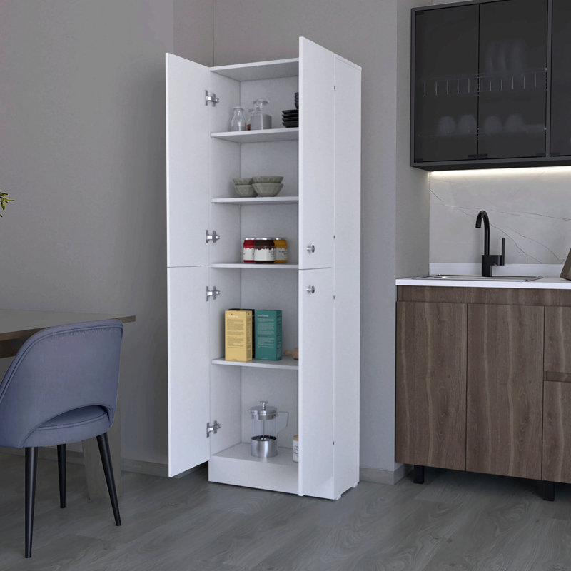 Garde-manger avec 4 portes et 5 tablettes cachées, Blanc