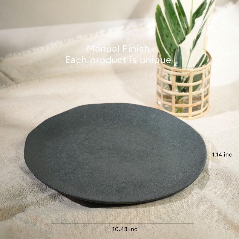 Black Ceramic Round Dinner Plates Set of 6, Microwave-Safe