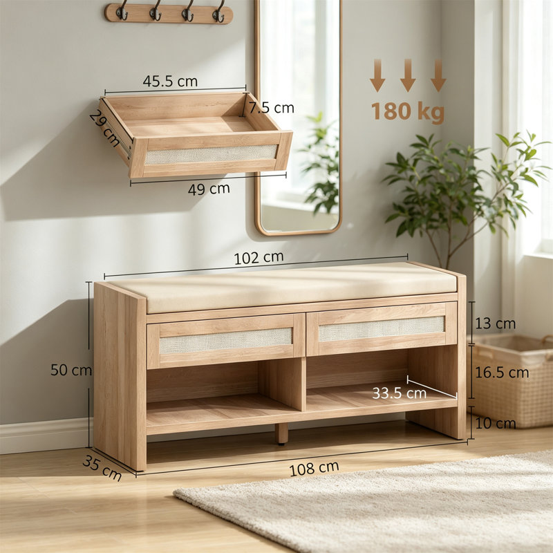 8 Pair Shoe Storage Bench, Oak Wood Effect
