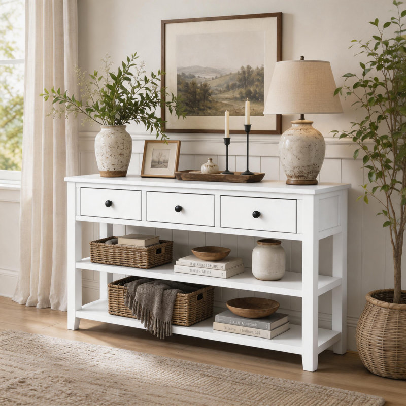 Console Cabras, Bois espresso, Antique White, H 30 po x l 50 po x P 16 po