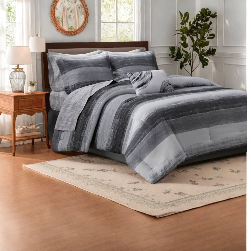 Premium Bedding Sets, Full Microfiber 9 Piece Modern Stripe For Home