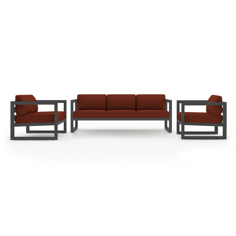 Avion 3 Piece Sofa Loveseat Set, Canvas Henna Sunbrella® Canvas, Slate