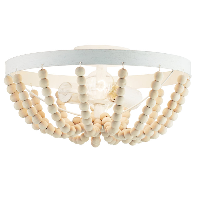 Domenic 2-Light 15''W Boho Semi-Flush Mount Ceiling Fixture, White, Beige