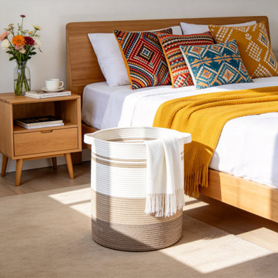 Decorative Woven Laundry Basket With Handles,80L,Storage Bin For Toys, Pillows, Blankets, Clothes (Gradient Yellow)