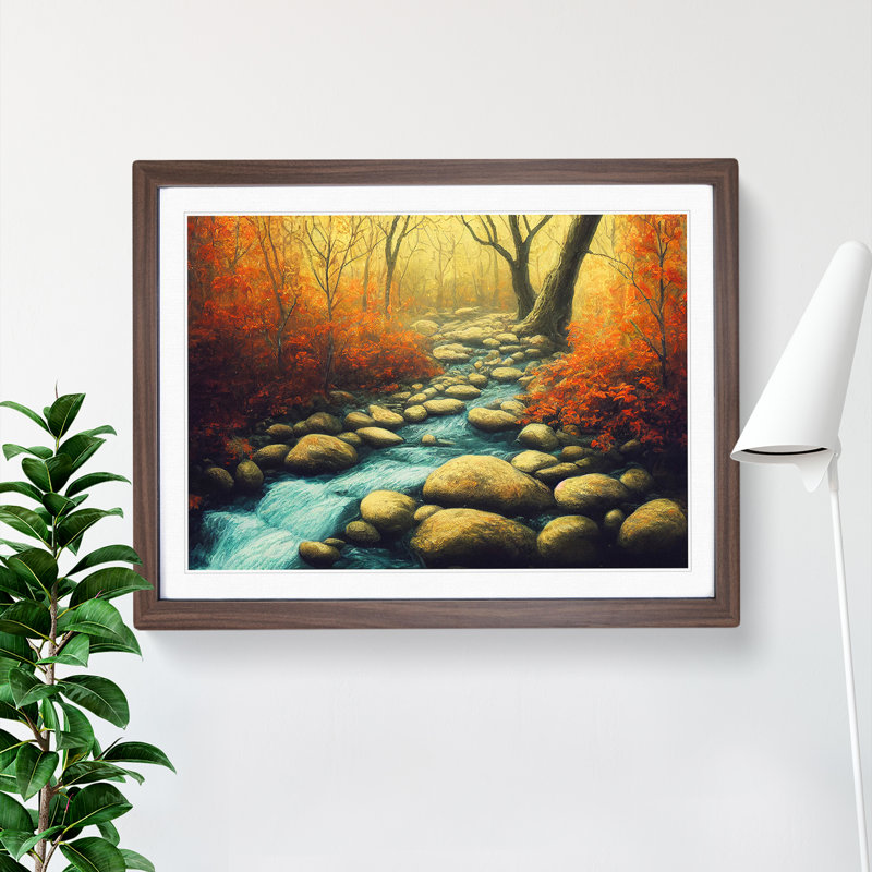 An Autumn Forest Stream - Single Picture Frame Print, Grey, 25cm H x 34cm W x 2cm D
