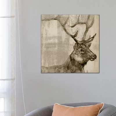 Sepia Elk 1 Piece Wrapped Canvas Painting