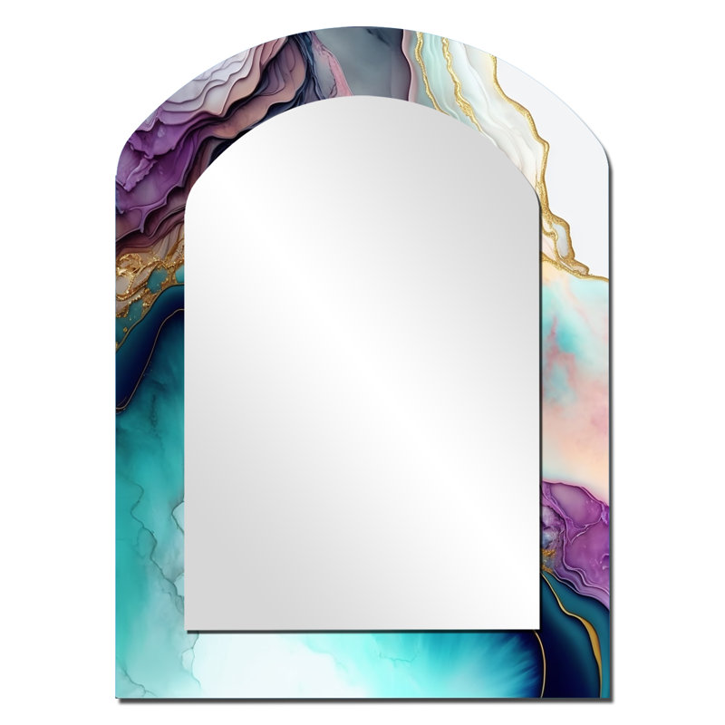 Blue Purple Abstract Geode III - Marble Arch Decorative Mirror, Modern Asymmetrical Wall Mirror, Printed Metal Art, 34" x 25"