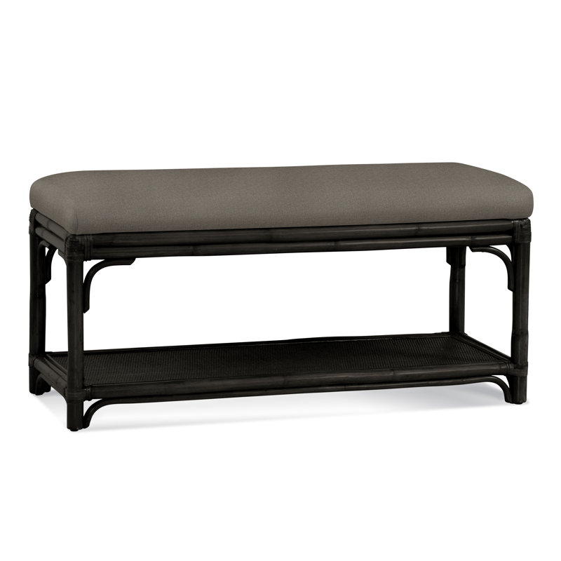 Summer Retreat Wicker Shelf Storage Bench, Antique Black, Gray Sugar Performance; 0863-84