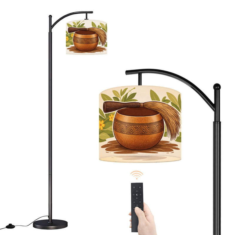 Lampe sur pied à arc avec abat-jour ajustable bol vue de face Palmier cocotier Lampe sur pied 3 températures de couleur à intensité variable avec interrupteur au pied pour la chambre à coucher