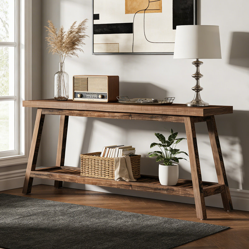 70.9" Console Table, Farmhouse Entryway Table 2-Tier Sofa Table, Rustic Brown