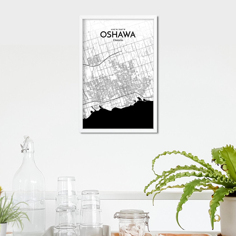 «Oshawa City Map», impression, H 17 po x l 11 po, Noir et blanc