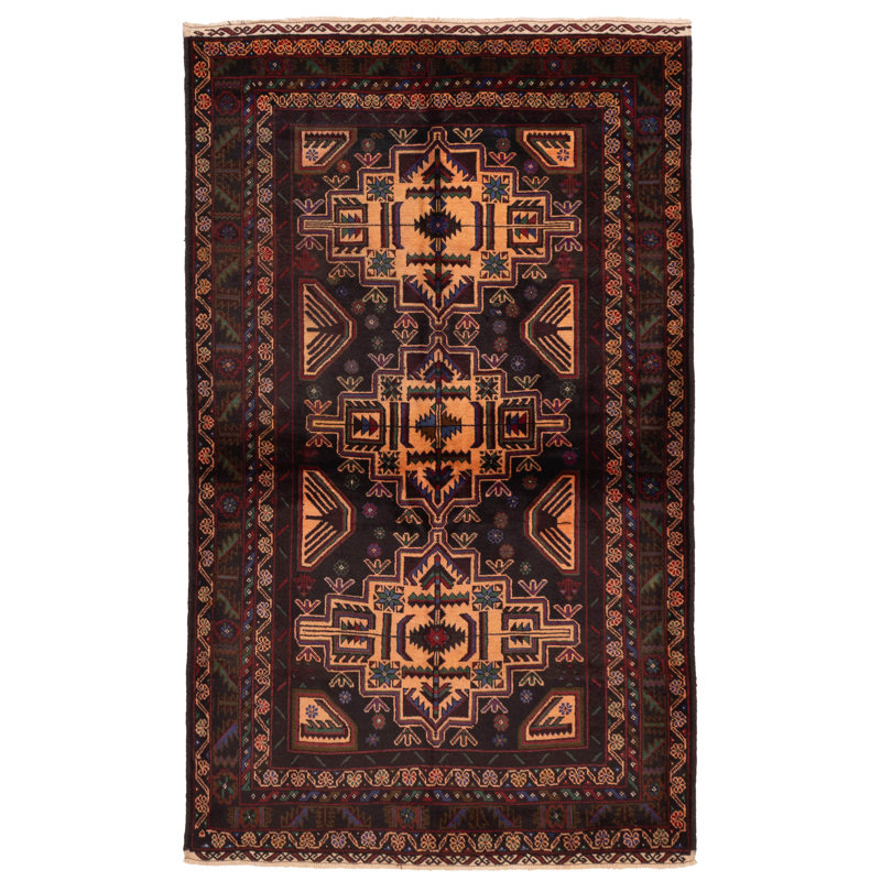 Teimani Black, Red Rug 3'11" x 6'7"