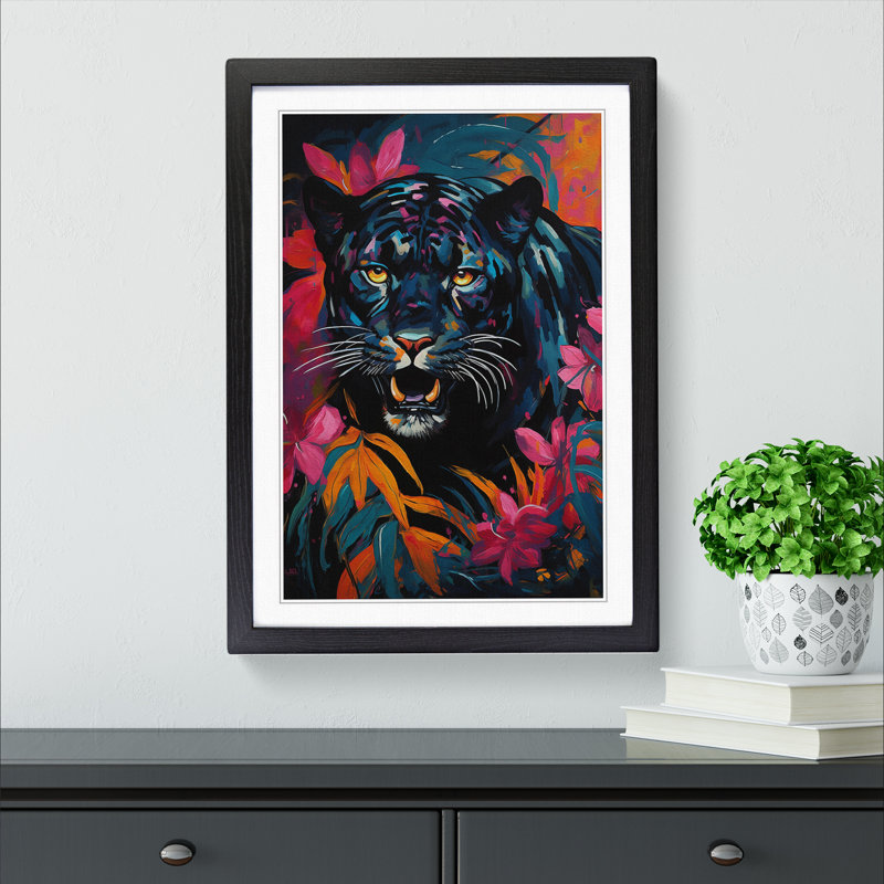 Panther Expressionism No.2 - Single Picture Frame Print on Wood, Black, 64cm H x 46cm W x 2cm D