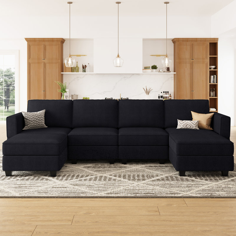 Nairoby 7-Piece Velvet Symmetrical Upholstered Modular Sectional Sofa Set Storage Sofa Apartment Couch 4-Seat Sofa with 2 Ottomans