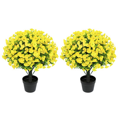 24 In. Yellow Artificial Morning Glory Flower Plant With Eucalyptus, Bright Faux Floral Arrangement In Black Pot