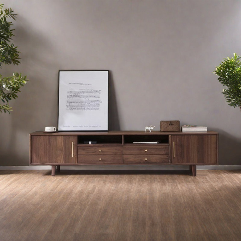 Meuble télé moderne et simple en bois massif, 70.87"