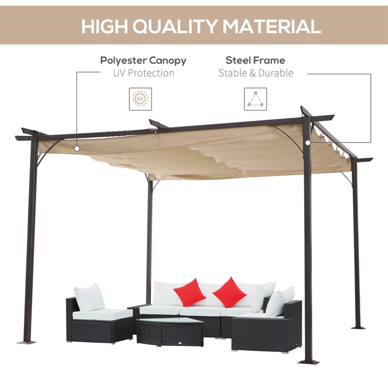 Beige 11.5' x 11.5' Retractable Steel Frame Pergola Canopy