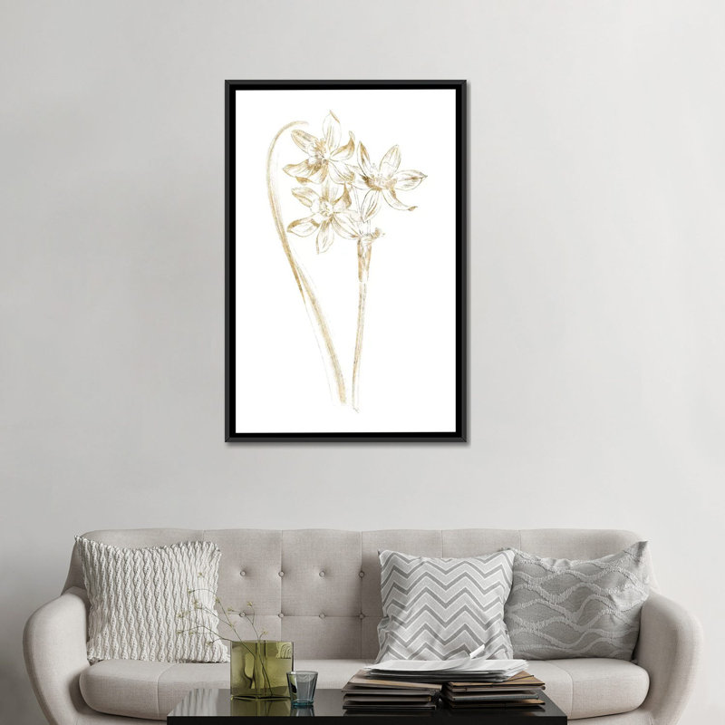 « gilded botanique iv », reproduction sur toile tendue, H 26 po x l 18 po x P 1,5 po, Toile avec cadre noir, Pas de tapis