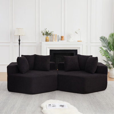 Méridienne simple hexagonale de 54 pouces de style moderne, avec des arrangements polyvalents et une conception modulaire; Ce canapé revêtu de chenille est idéal pour les salons, les salons et les chambres à coucher.
