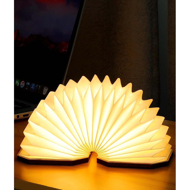Folding Accordion Lamp, Portable Wooden Desk Lamp Creative LED Paper Lantern