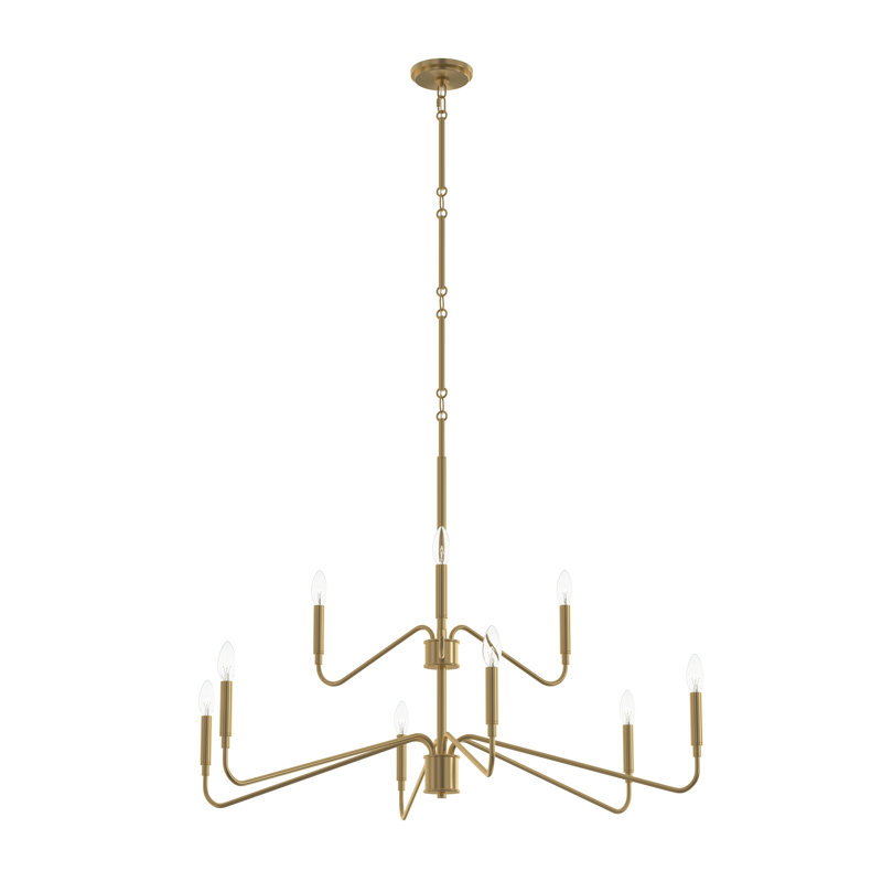 Pilar Two-Tier Nine-Light Brushed Gold Chandelier, Brushed Gold