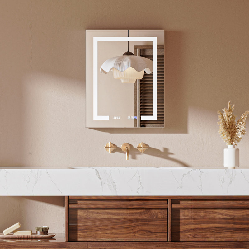 Pharmacie pour salle de bain à DEL avec miroir, l 24 po x H 30 po, verre trempé, à intensité variable, anti-buée, tablettes réglables