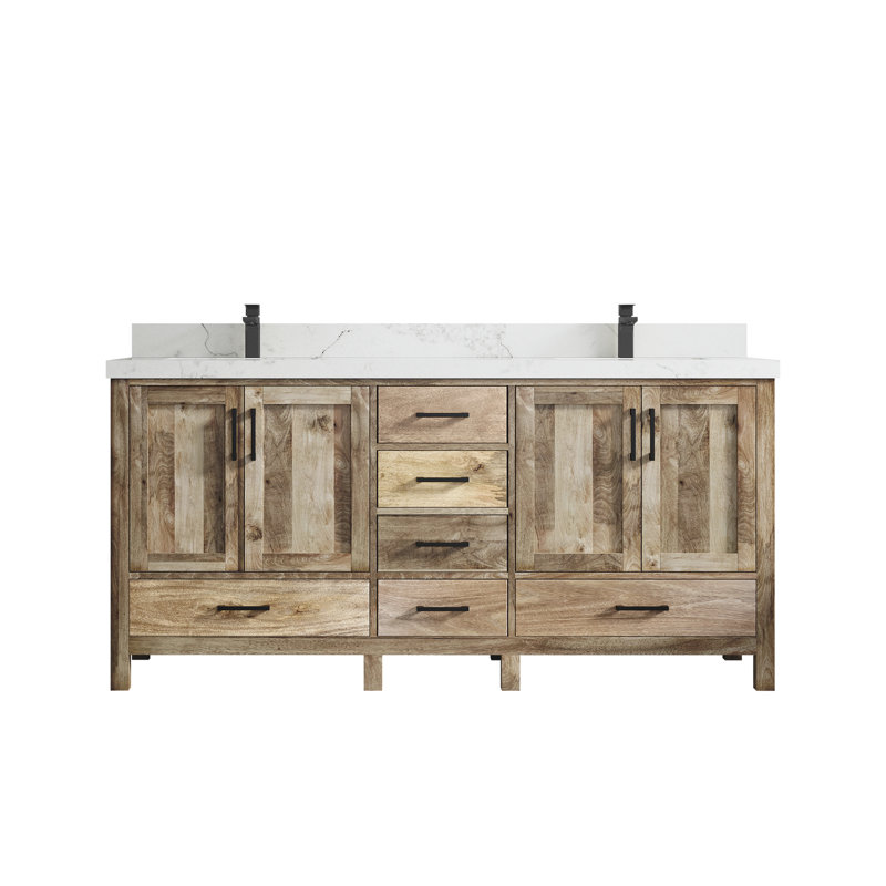 Malibu 72'' Double Bathroom Vanity with Quartz Top, Calacatta Nuvo, Natural