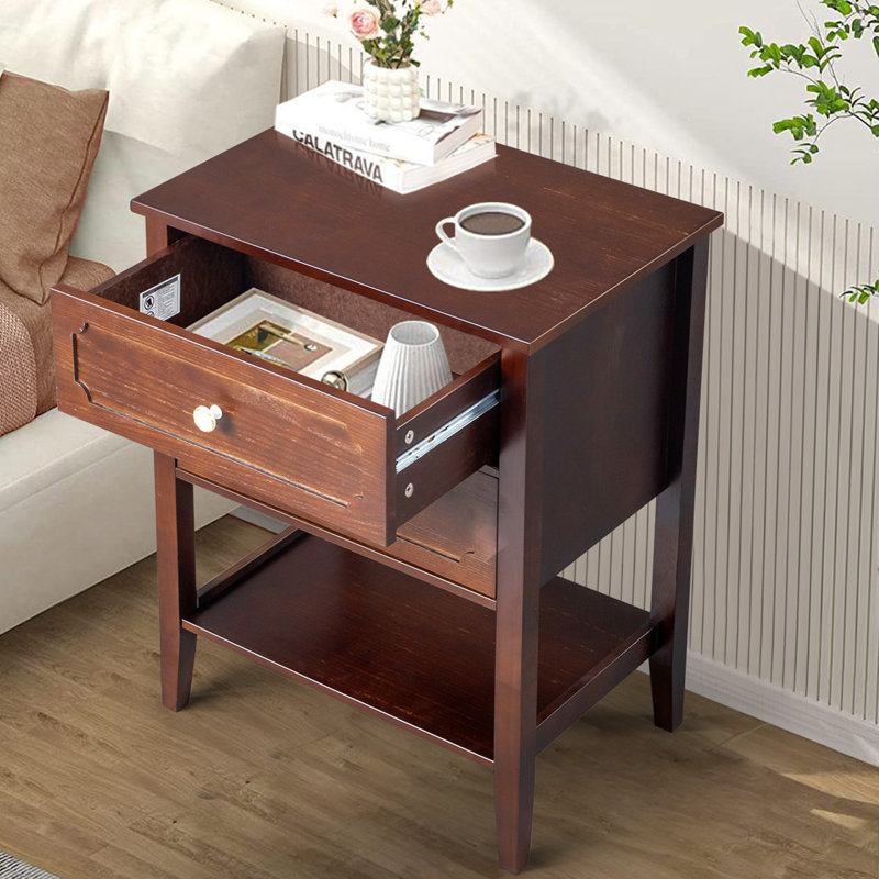Hicran Solid Wood Nightstand, Brown