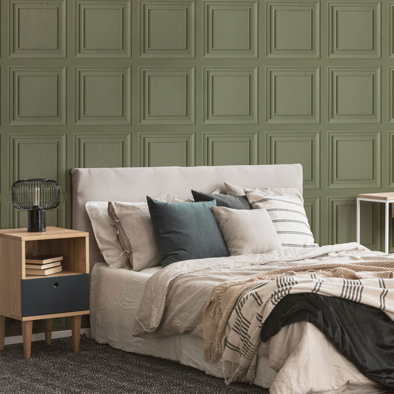 Fresco Wood Panelling Wallpaper, Green