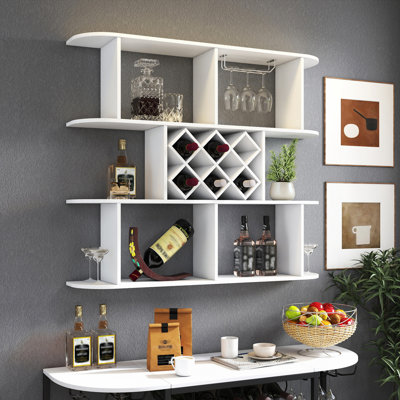 Support à vin mural à 3 niveaux avec porte-verres à vin