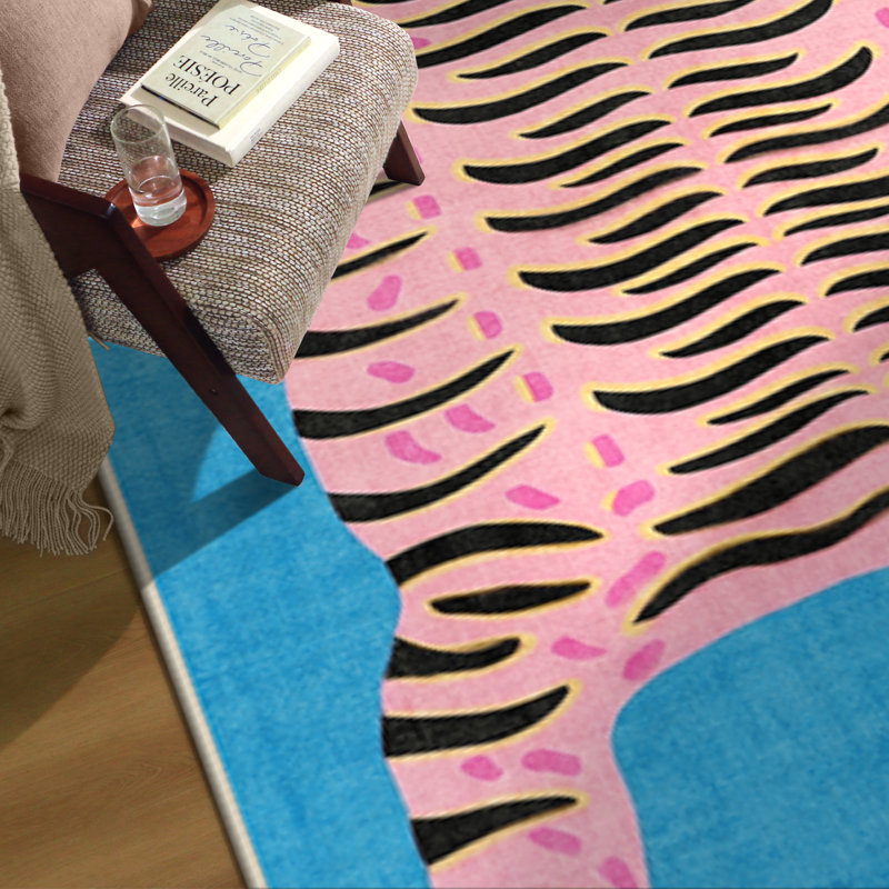 Tapis d'intérieur bleu / rose lavable à la machine avec envers antidérapant Kai Funky Tiger, Nexus