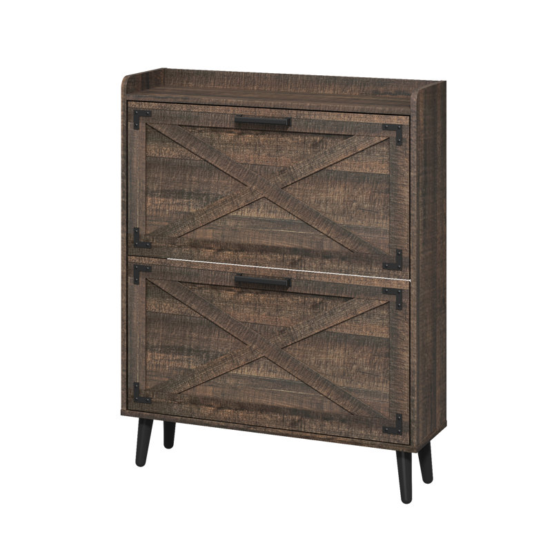 Armoire de rangement pour chaussures Chea avec tablettes réglables, Brun rustique, 2