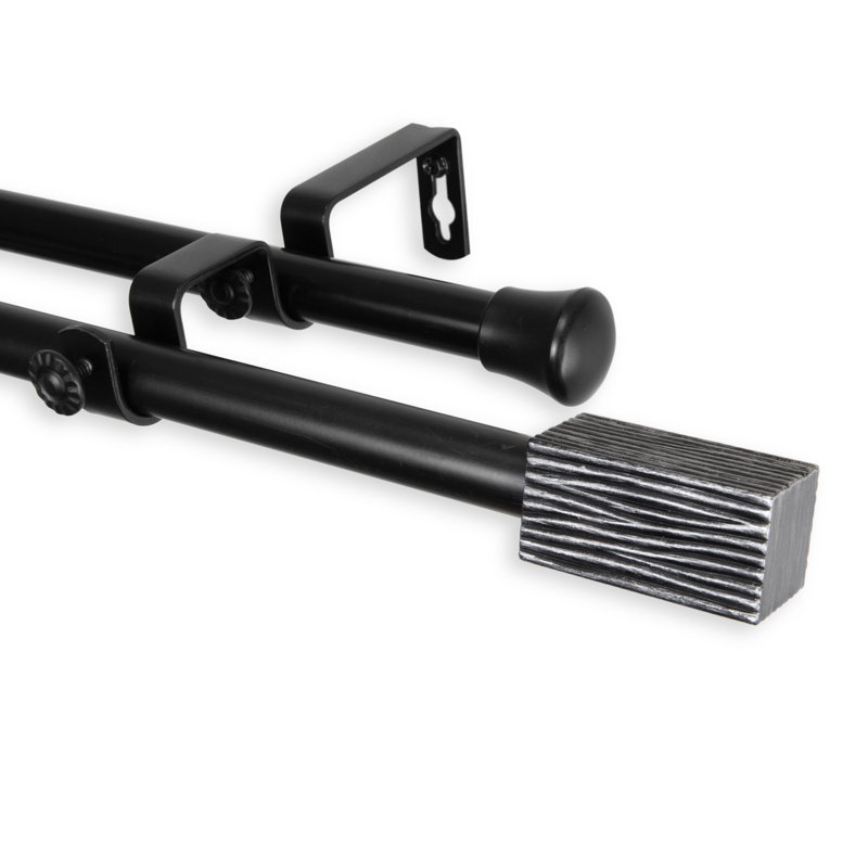 Ensemble de tringle à rideaux double et quincaillerie Anzalone, Noir, H 120 po x l 70 po