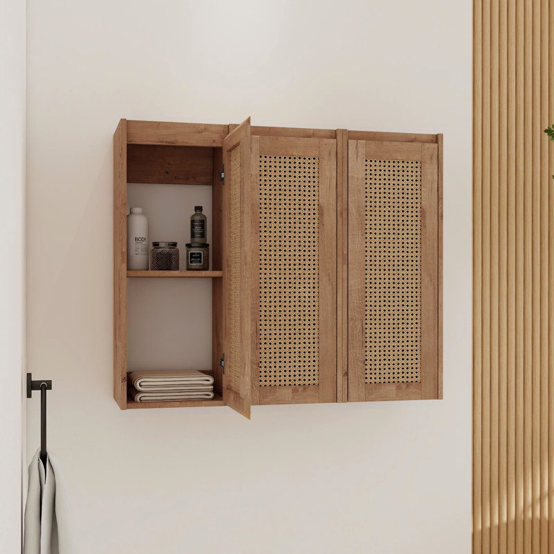 10.07 In. Wide Bathroom Side Cabinet, Feature Spacious Soft Close Doors, Imitative Oak Color