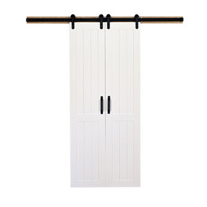 Paneled Wood Unfinished Barn Door with Installation Hardware Kit