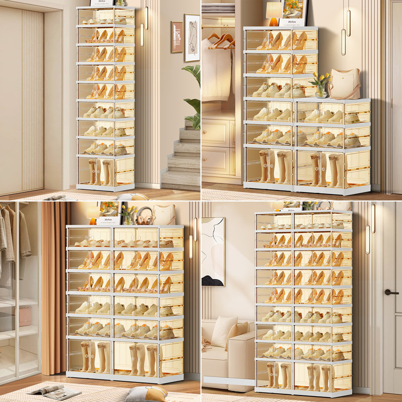 9Tiers 18-36 Pairs Plastic Stackable Shoe Storage Cabinet For Entryway Easy Assembly, White
