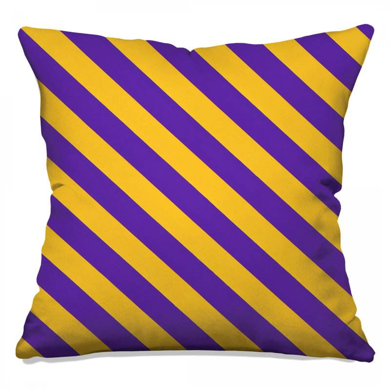 Coussins décoratifs mauves à rayures diagonales jaunes, 26 x 26 pouces
