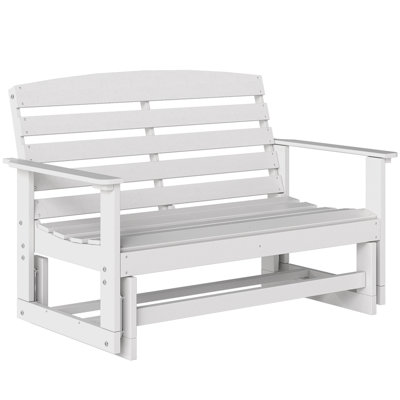 Patio Glider Bench W/ HDPE Slatted Double Rocking Chair, White