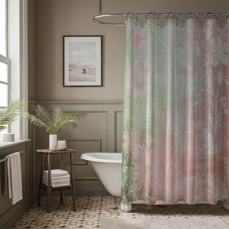 Rideau de douche 1 pièce Classic Classic Rose-Green, H 74 po x l 71 po