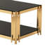 Table basse rectangulaire en verre doré de 47 po à double couche, table de salon moderne noire, plateau de table en verre trempé noir, pieds en acier inoxydable doré, convient aux salons et aux bureaux