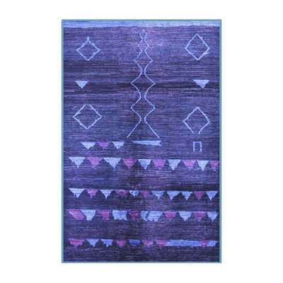 Tapis bleu / noir Southwestern Machine Made Rectangle 4 pi x 6 pi